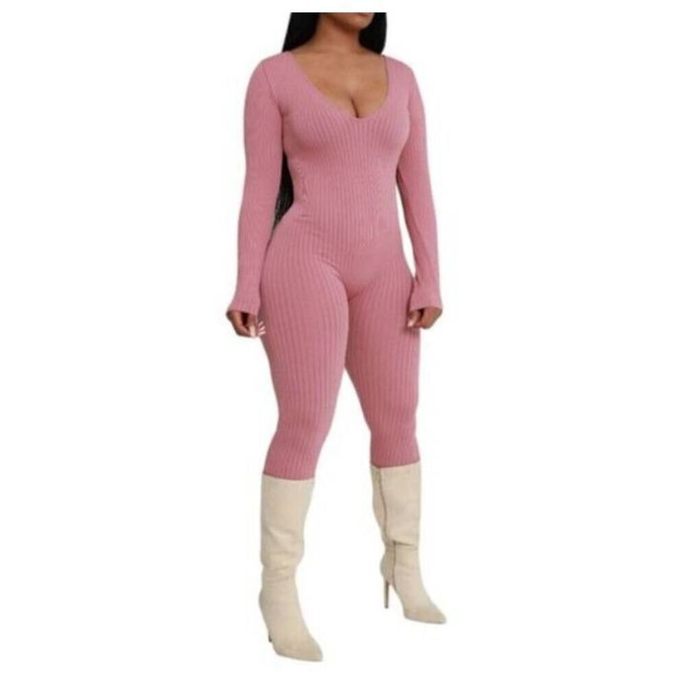 SHEIN PINK RIBBED JUMPSUIT SZ.M EUC.